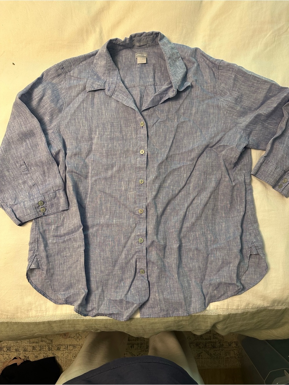 Chico's Light Blue Casual Linen-Blend Button Down Shirt